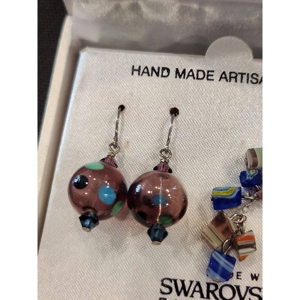 Sterling Silver Millefiori Earrings Made‎ with Swarovski Elements Set of 2 - Picture 4 of 5